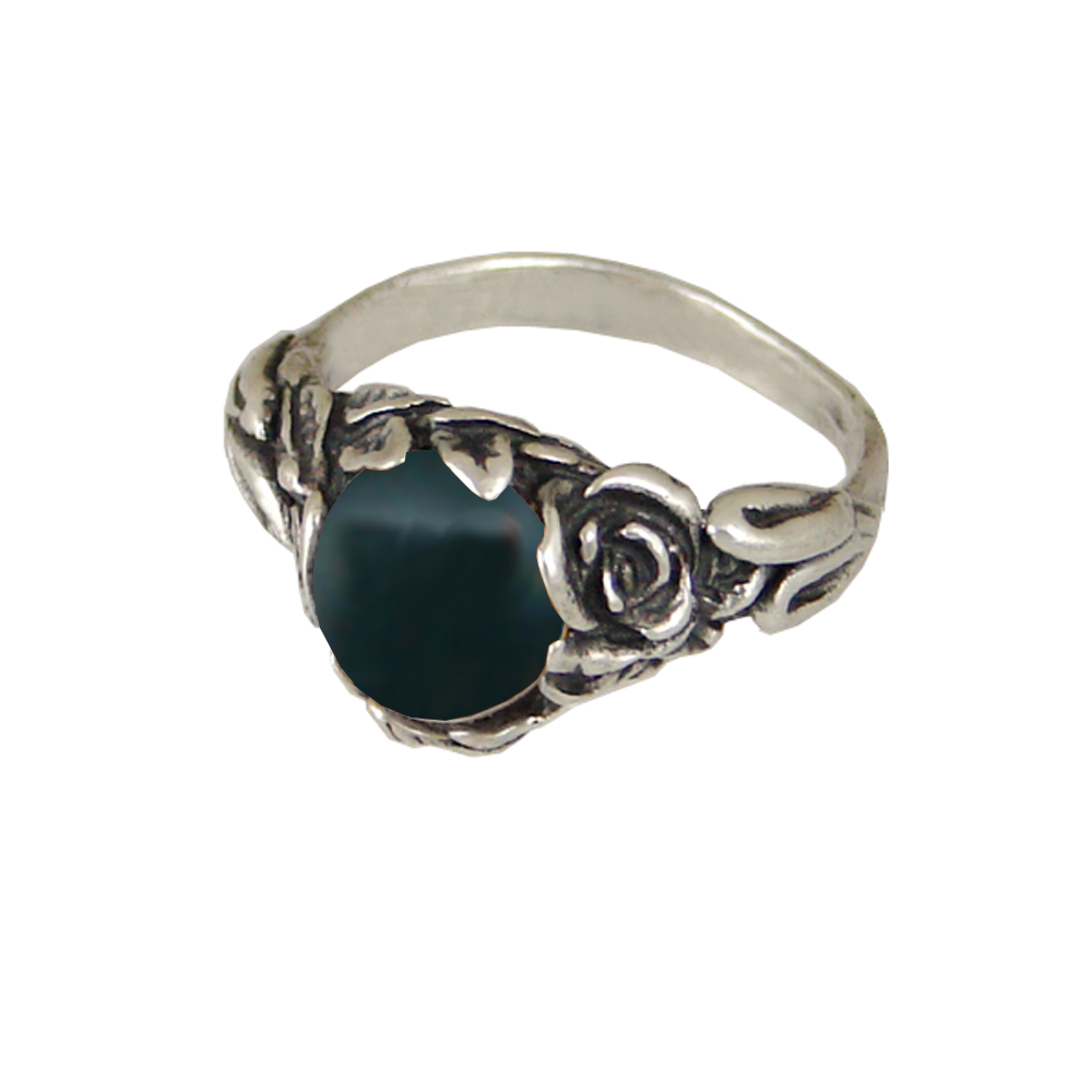 Sterling Silver Rose Ring with Bloodstone Size 9